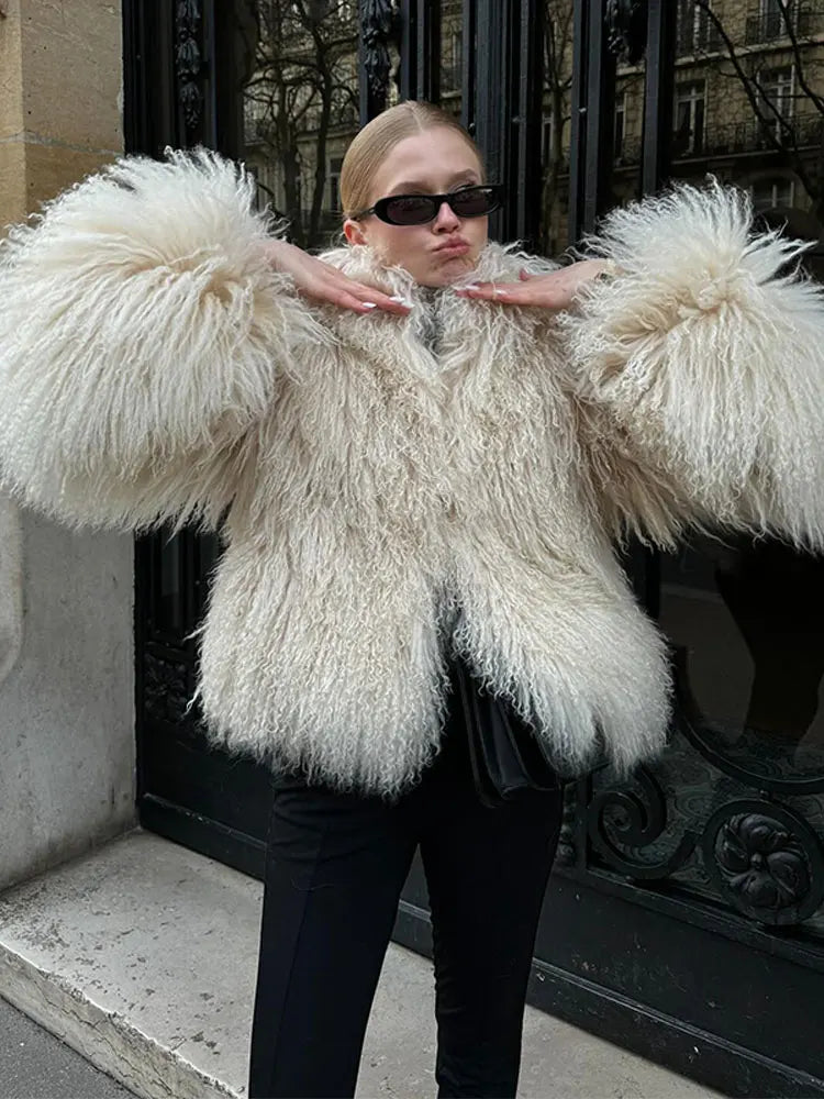 Luxury Winter Loose Women's Thick Fluffy Faux Fur Coats Fashion Solid Cropped Oversized Warm Jacket 2024 New Lady Chic Outerwear