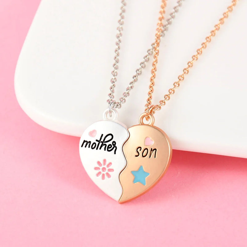 Lovecryst 2Pcs/set Heart-shaped Letter Mother and Son or Daughter Mother's Day Necklace for Love Parent Child Jewelry Gifts