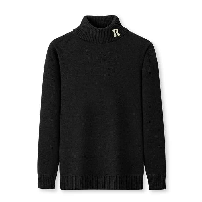 Luxury brand sweater men's high neck designer new trend R embroidery casual Korean top winter plush thick warm knitted pullover