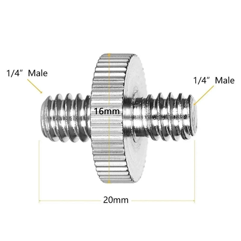 1/4" Male to 1/4" Male Threaded Metal Adapter 1/4 Inch Double Male Screw Adapter Supports Tripod Stand Camera Accessories