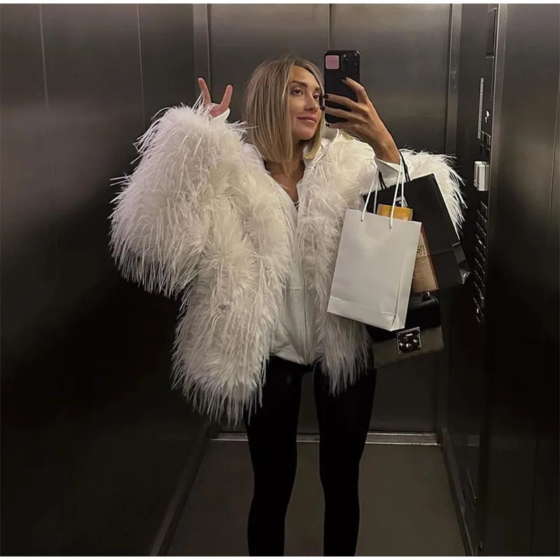 Luxury Winter Loose Women's Thick Fluffy Faux Fur Coats Fashion Solid Cropped Oversized Warm Jacket 2024 New Lady Chic Outerwear