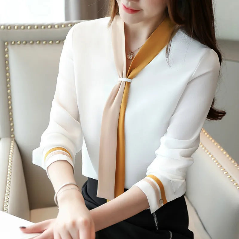 clothe OL office Women Tops and Blouse Vintage Long Sleeve Chiffon Tops Blusas Mujer De Moda 2022 Elegant Autumn blouses