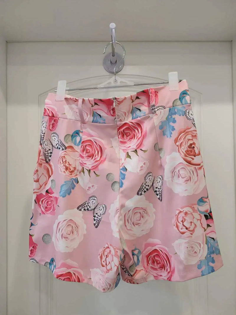 2024 Spring Summer Women's Two Piece Casual Sets Elegant Blazer Suit and Floral Print Shorts Ladies Matching Set Blazer Shorts