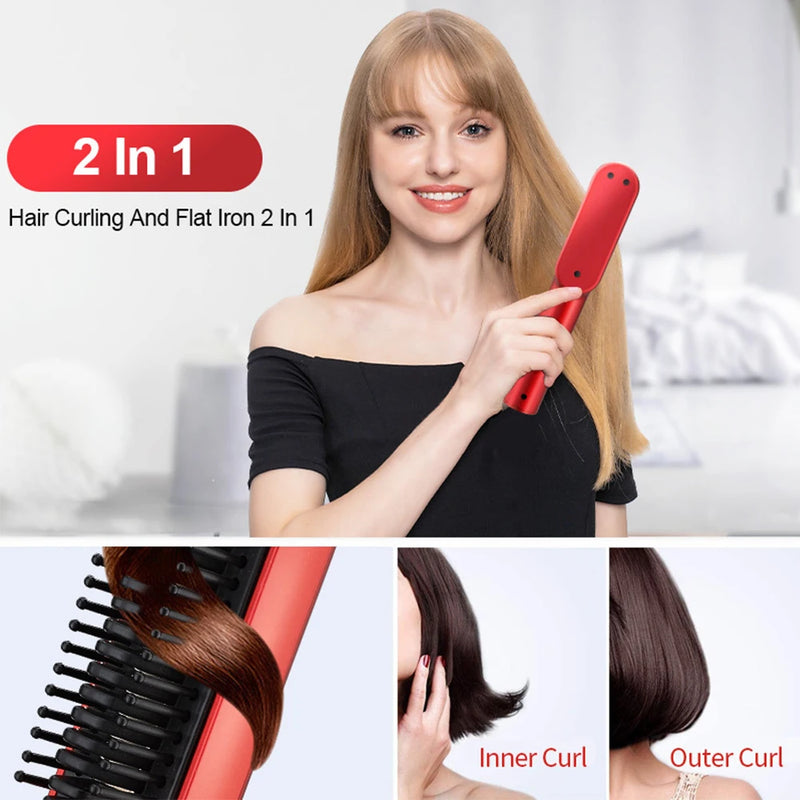 Wireless Hair Straightener Brush Electric Hair Brushes Hot Comb Straightener For Hair Beard Flat Iron Ceramic Heating HairCurler