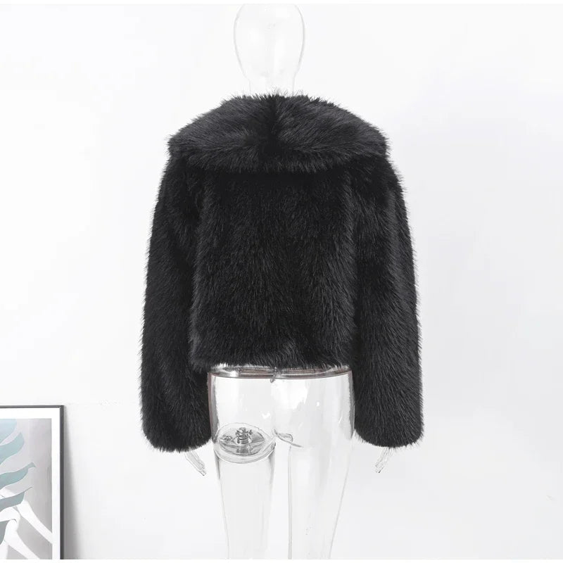 Winter Fluffy Furry Faux Fur Long Jacket Coat Women Loose Lapel Long Sleeve Thick Warm Coats Female Luxury Fashion Lady Overcoat