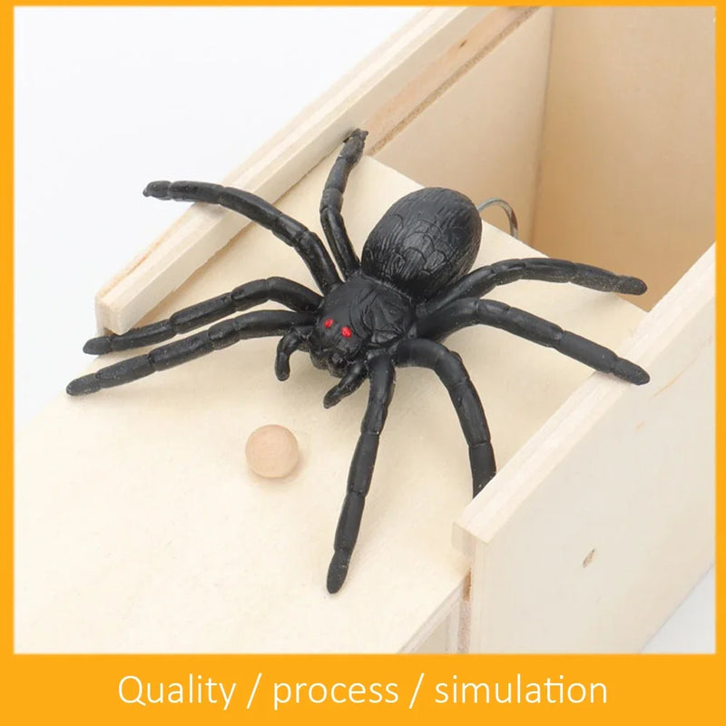 Simulation Spider With Wooden Box Kids Favors Tricky Prank Joke Toy Haunted House Horror Props Halloween Party Decor Supplies