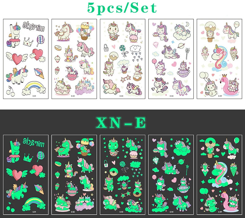 Luminous Tattoo 5 10pcs/Set Temporary Tattoos Mermaid Licorne Children Stickers for Kids Pokemon Tattoo Tattoo for Kids Unicorn