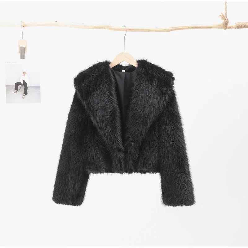 Winter Fluffy Furry Faux Fur Long Jacket Coat Women Loose Lapel Long Sleeve Thick Warm Coats Female Luxury Fashion Lady Overcoat