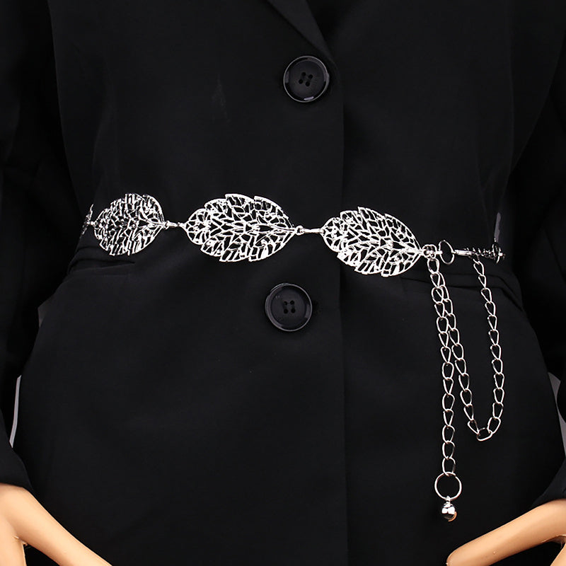 Fashion Simple Openwork Leaf Decorated Chain Belt Thin Waist Chain Ladies Decoration Waistband Dress Metal Jewelry Accessories