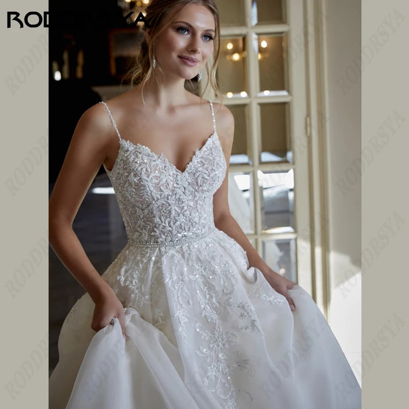 RODDRSYA Princess Wedding Dress For Women Sexy V-Neck Backless Robe De Soirée Spaghetti Strap A-line Bridal Gown Lace Applique