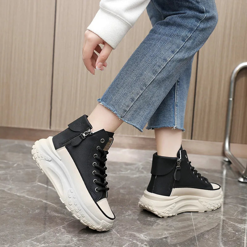 ZANPACE 2024 Summer Women's Sneakers Leather Canvas Breathable Vulcanized Platform Summer Shoes Fashion Casualot Women Shoes