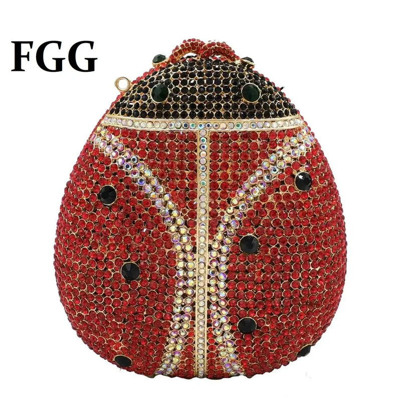 Boutique De FGG Ladybug Beetle Women Crystal Evening Bags Novelty Clutch Diamond Wedding Bridal Purses and Handbags