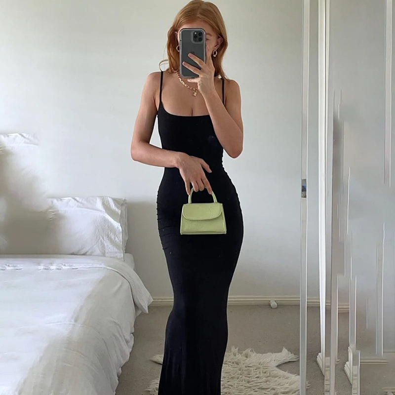 Women Backless Sexy Maxi Dress 2022 Spring Satin Slip Sleeveless Slim Party Concise платье Female Bodycon Dress Elegant Clothing