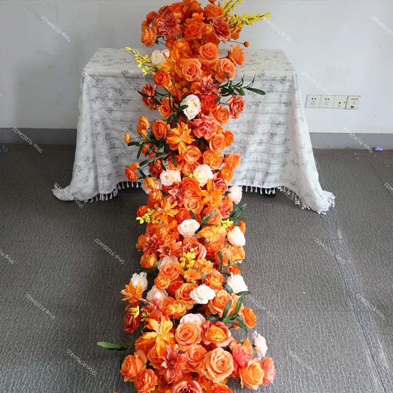 2M Luxurious Pink Rose Runner Flower Row Wedding Backdrop Decor Floral Arrangement Sofa Table Party table Window Display Props