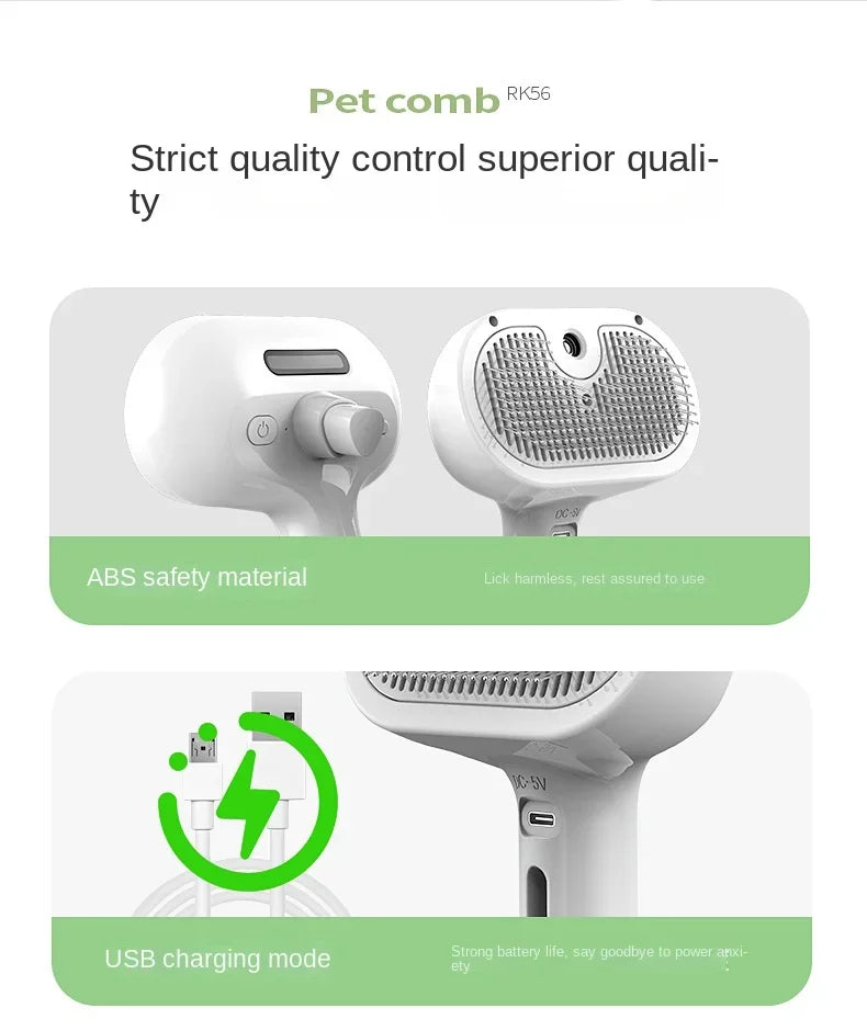 3-in-1 Dog Hair Brush Cat Hair Brush Electric Pet Cleaning Brush Steam Spray Brush Massage Hair Removal Comb anti-Tangle Brush