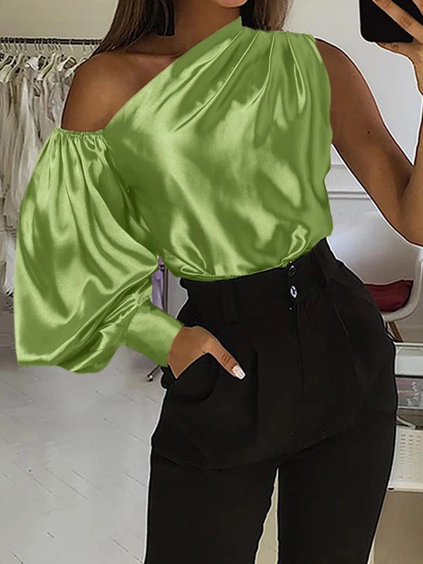 Celmia Chic One Shoulder Blouse Elegant Women Blusas 2023 Fashion Lantern Sleeve Tops Casual Asymmetrical Streetwear Shirts