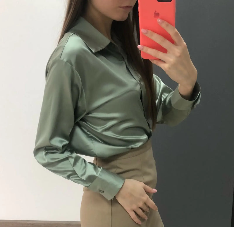 Spring 2024 Women Clothing Silk Shirt Vintage Blouse Women Sheer Top Women Long Sleeve Dress Shirt Loose Blouse Woman Overshirt