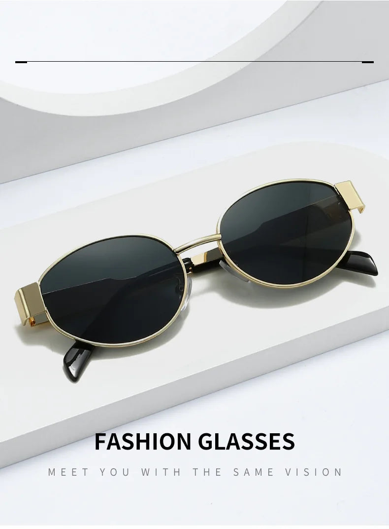 Trendy Oval Sunglasses for Women 2024 Luxury Brand Designer Metal Frame Sun Glasses Ladies Classic Vintage Round Shades Unisex