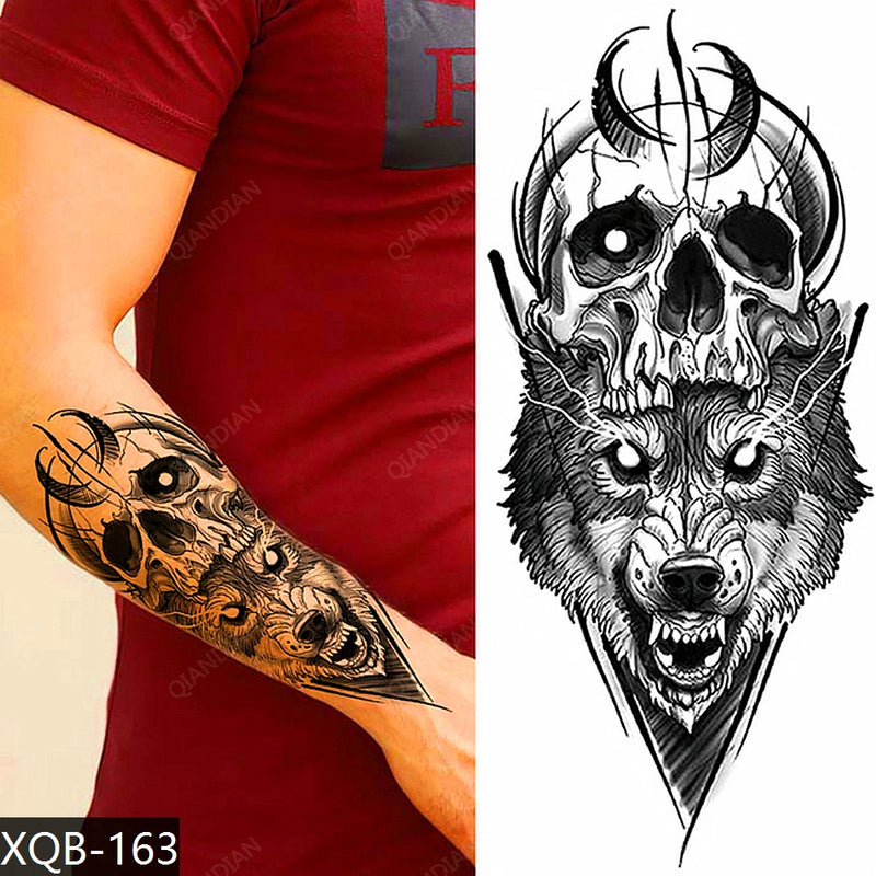 Wolf Men Waterproof Temporary Tattoo Sticker Arm Cool Art Hipster Snake Black Transfer Washable Clock Totem