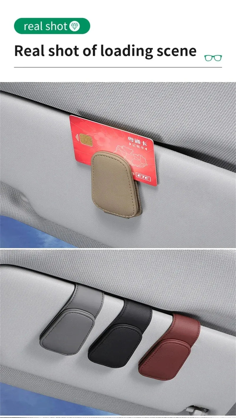 Universal Car Auto Sun Visor Eyeglass Hanger Clip Leather Glasses Holder Magnetic Multi-Function Automobile Accessories Storage