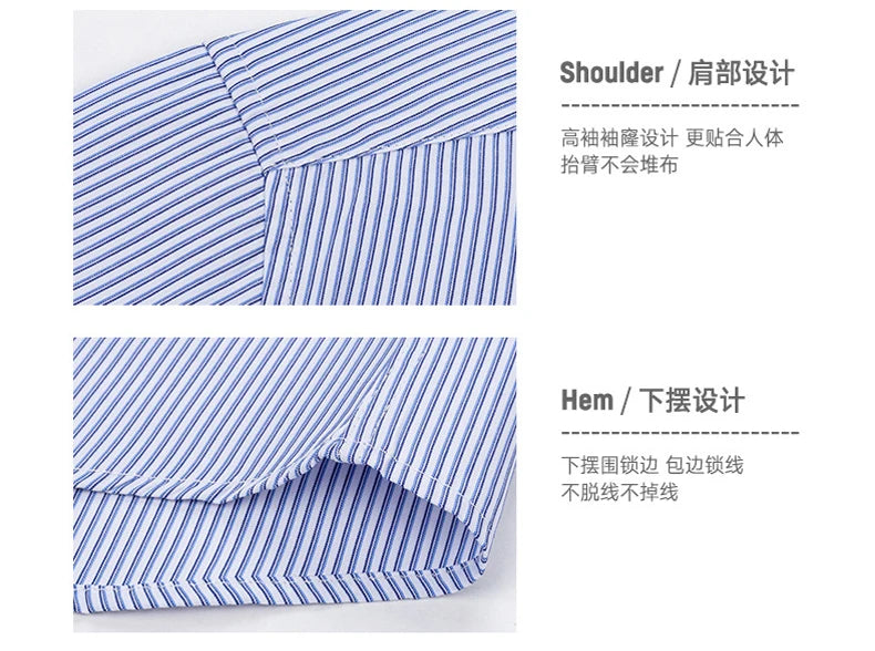 Cotton Men's Classic Long Sleeve Striped Basic Dress Shirts Single Patch Pocket Formal Business Standard-fit Office Social Shirt