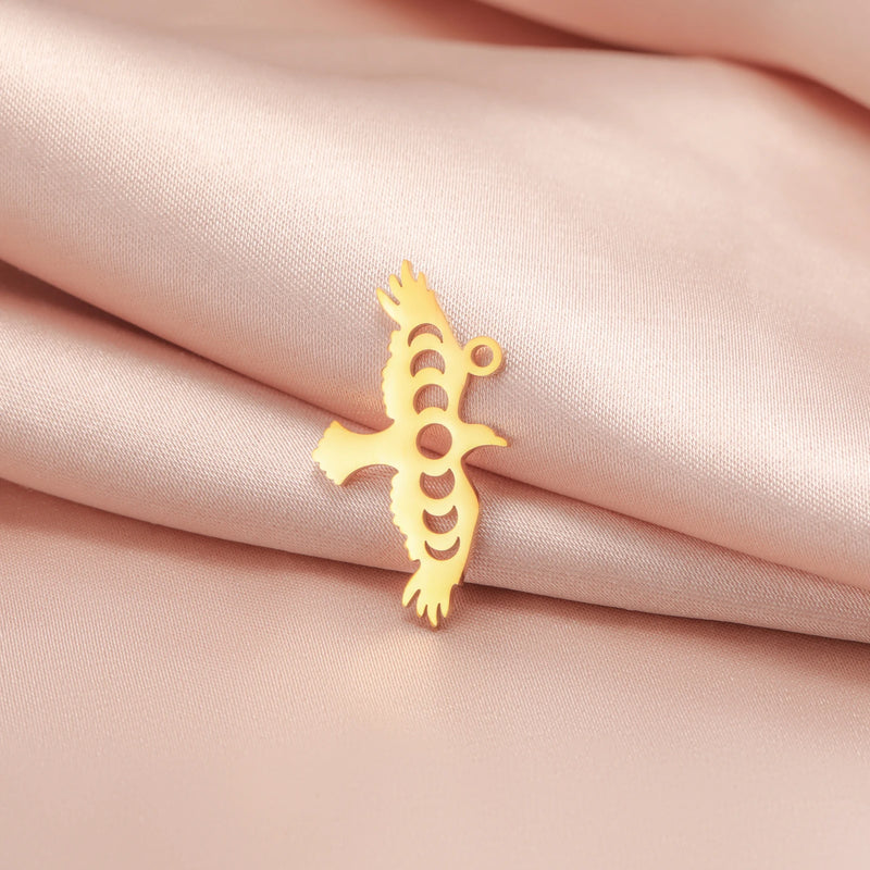 EUEAVAN 5pcs Moon Phase Sun Cat Stainless Steel Pendant Planet Animal Charms Women Necklace Earrings Jewelry Making Supplies DIY