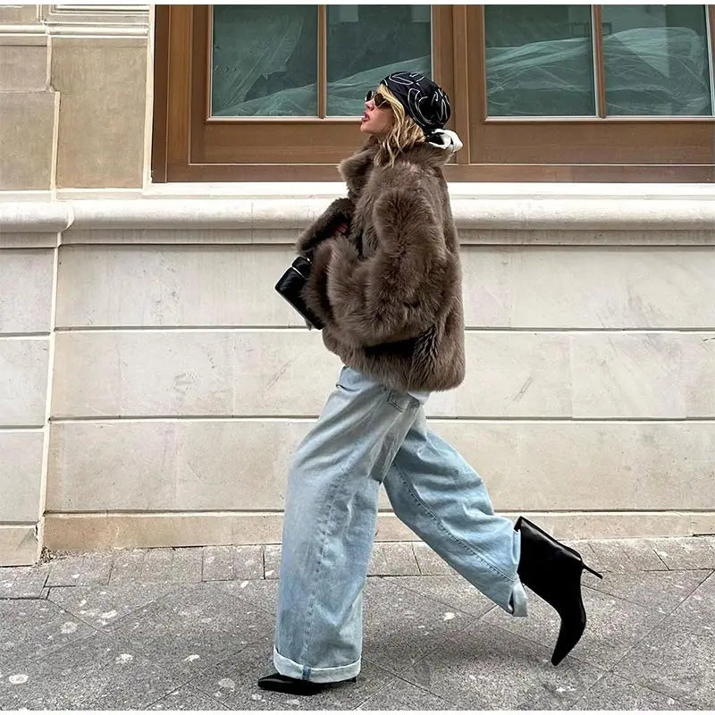 Luxury Winter Loose Women's Thick Fluffy Faux Fur Coats Fashion Solid Cropped Oversized Warm Jacket 2024 New Lady Chic Outerwear