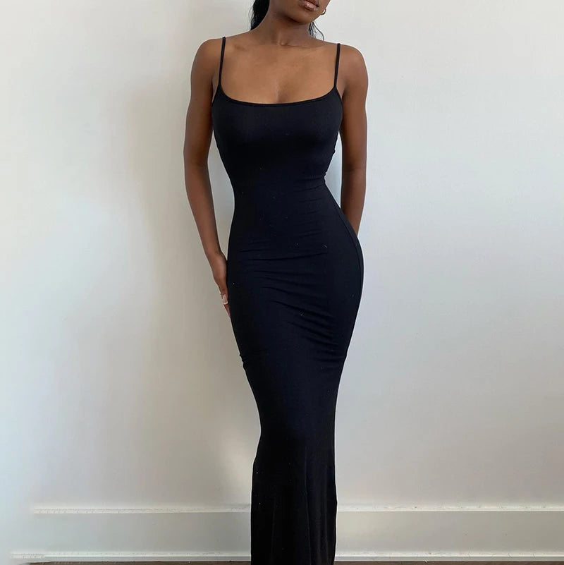 Women Backless Sexy Maxi Dress 2022 Spring Satin Slip Sleeveless Slim Party Concise платье Female Bodycon Dress Elegant Clothing