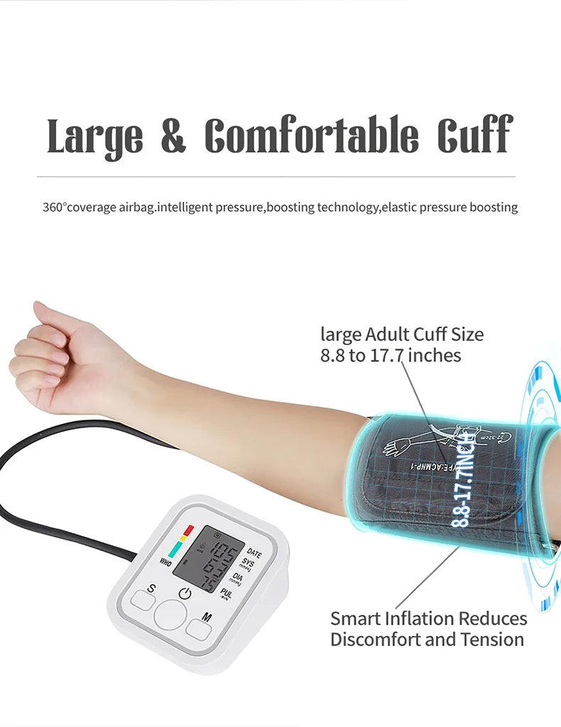 Medical Digital Arm BP Blood Pressure Monitor Automatic Tensiometer Tonometer Sphygmomanometer Heart Rate Pulse Meter Oximeter