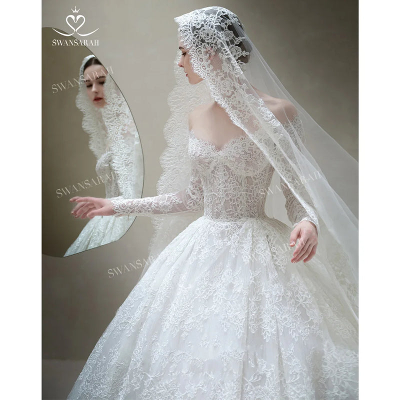 Vintage Lace Wedding Dress 2024 Sweetheart Long Sleeve Ball Gown Princess Vestido De Novia SwanSarah B500 Backless Bride Gown