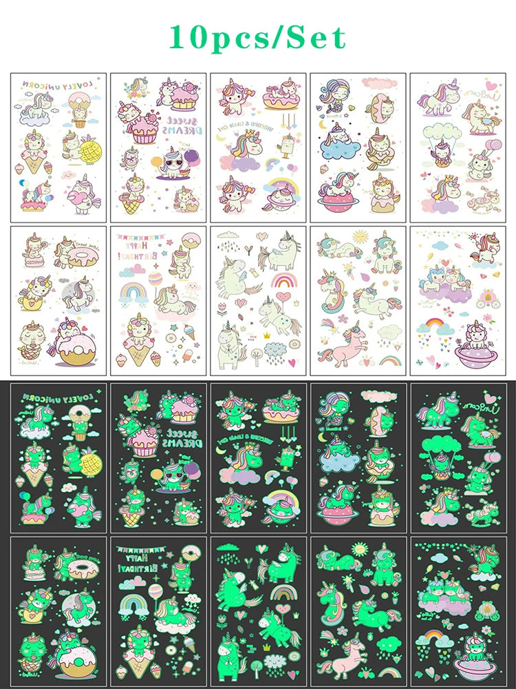 Luminous Tattoo 5 10pcs/Set Temporary Tattoos Mermaid Licorne Children Stickers for Kids Pokemon Tattoo Tattoo for Kids Unicorn