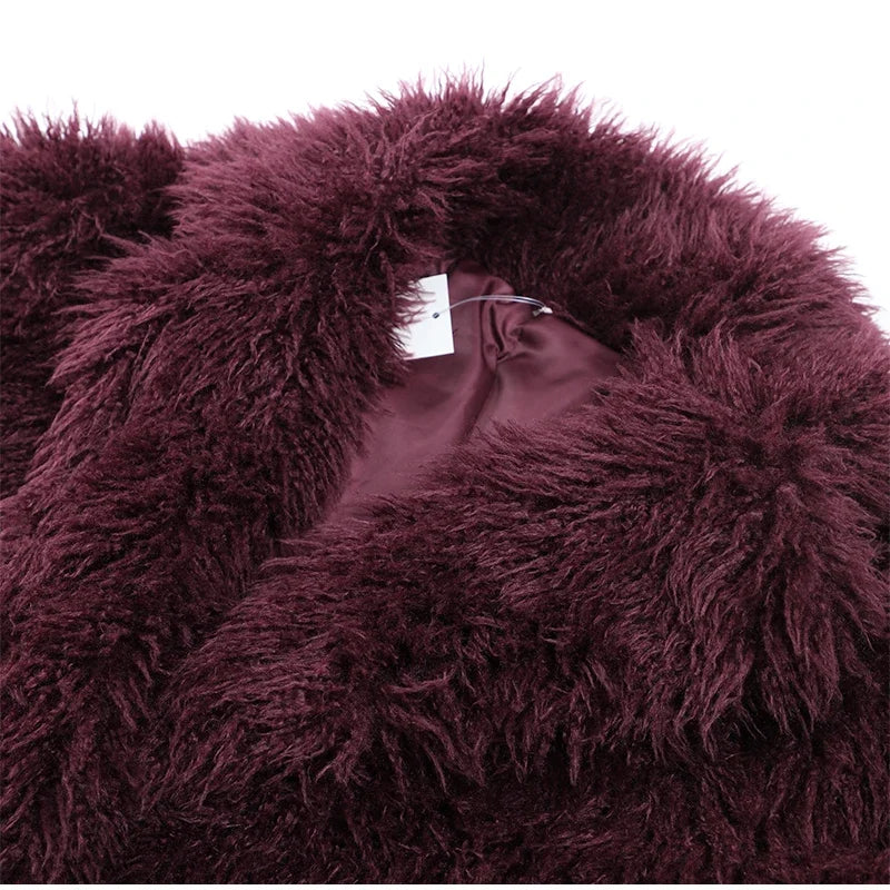 Fashion Faux Fur Jacket Coat Women Warm Fluffy Loose Long Sleeve Lapel Cardigan 2024 Female Winter Solid High Street Outwear