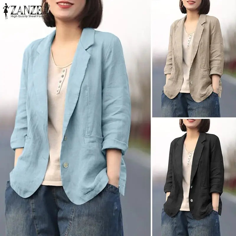 ZANZEA Fashion OL Work Blazer Long Sleeve Lapel Neck Shirt Woman Elegant Solid Color Outwear Female Vintage Button Jackets 2023