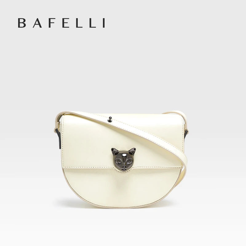 BAFELLI WOMEN'S 2023 NEW LUXURY GENUINE LEATHER FASHION CROSSBODY CAT BAGS FEMALE CASUAL STYLISH SADDLE SHOULDER PURSE BRAND