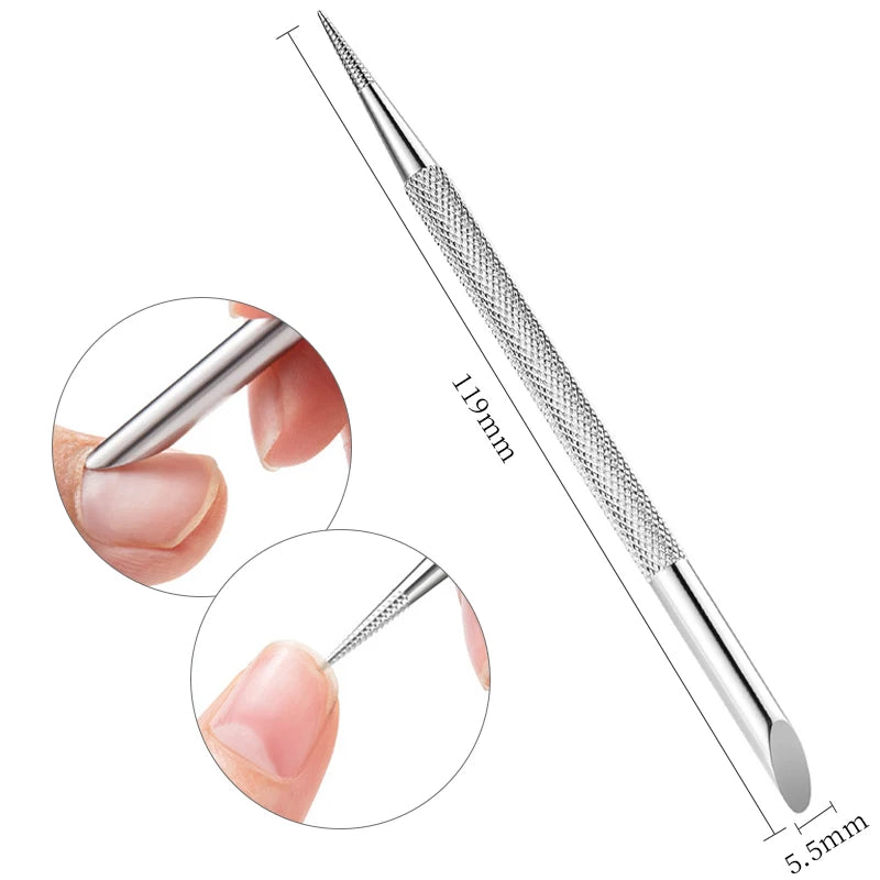 1pcs Double-ended Stainless Steel Cuticle Pusher Dead Skin Push Remover For Pedicure Manicure Nail Art Cleaner Care Tool