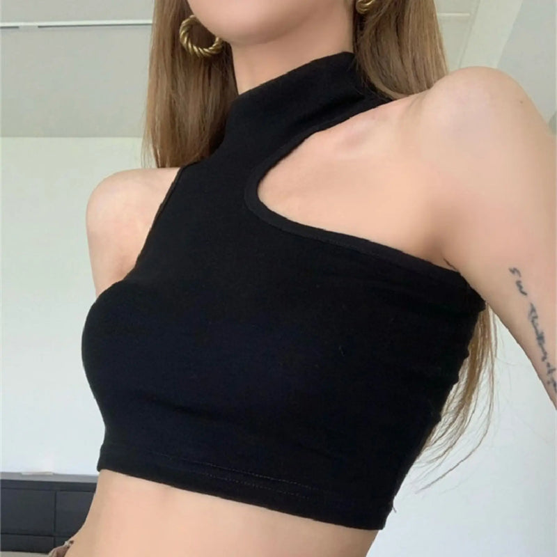 Sexy Women Summer Hollow Crop Tops Halter Sleeveless Tops Slim Fit Summer Casual Solid Color Backless Crop Tube Tops Streetwear