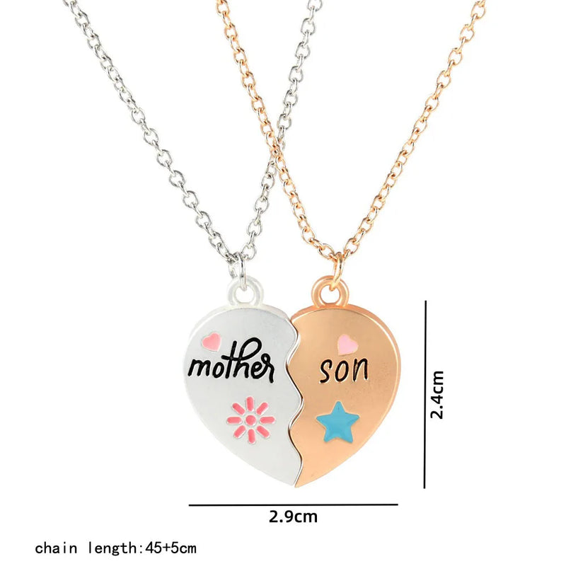 Lovecryst 2Pcs/set Heart-shaped Letter Mother and Son or Daughter Mother's Day Necklace for Love Parent Child Jewelry Gifts
