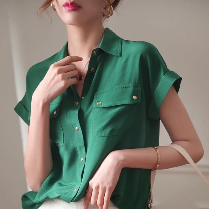 Shirts Women Solid Elegant Office Ladies Chic Ins Summer Single Breasted All-match Hot Sale S-3XL Trendy Young New Style Leisure