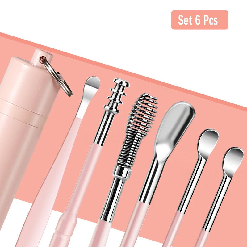 Ear Cleaner Set Earpick Ear Wax Remover Ear Spoon Curette Ear Cleaning Spiral Earpick Easy Earwax Removal Ear Cleaner Kit Gadget