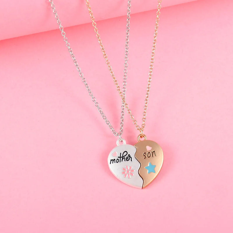 Lovecryst 2Pcs/set Heart-shaped Letter Mother and Son or Daughter Mother's Day Necklace for Love Parent Child Jewelry Gifts