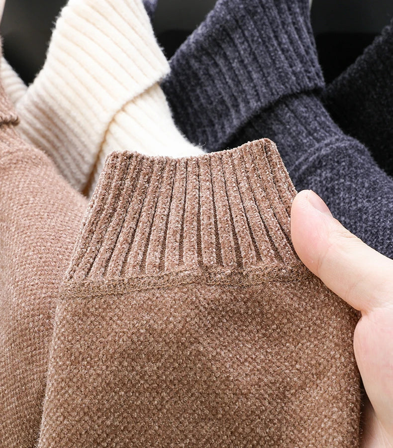 Luxury brand sweater men's high neck designer new trend R embroidery casual Korean top winter plush thick warm knitted pullover