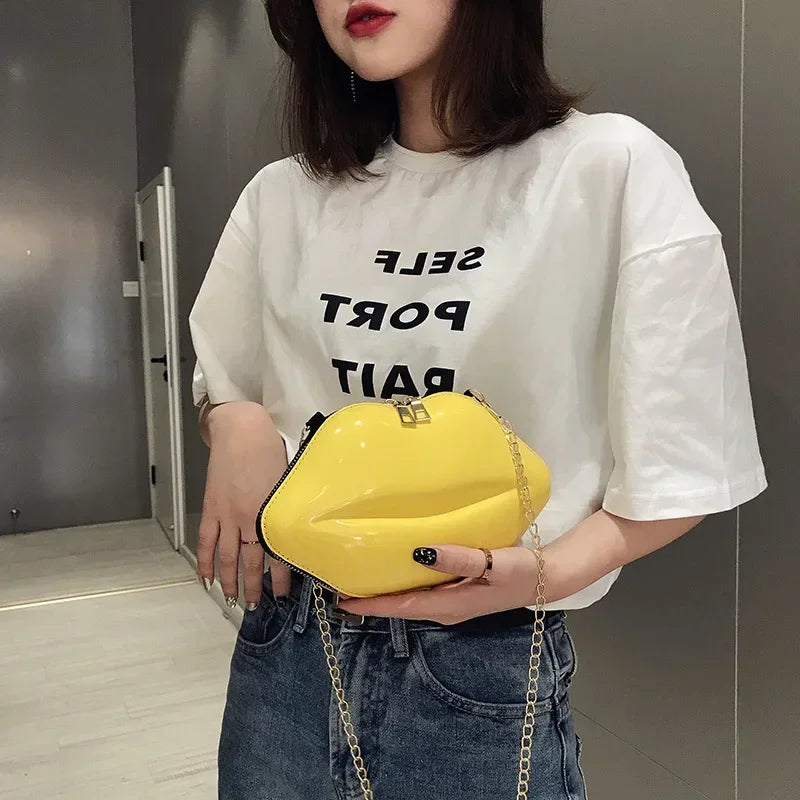 Lips Shape PVC Handbags Solid Zipper Shoulder Bag Crossbody Messenger Phone Coin Bag Evening Party Clutches Bolsas Feminina Saco