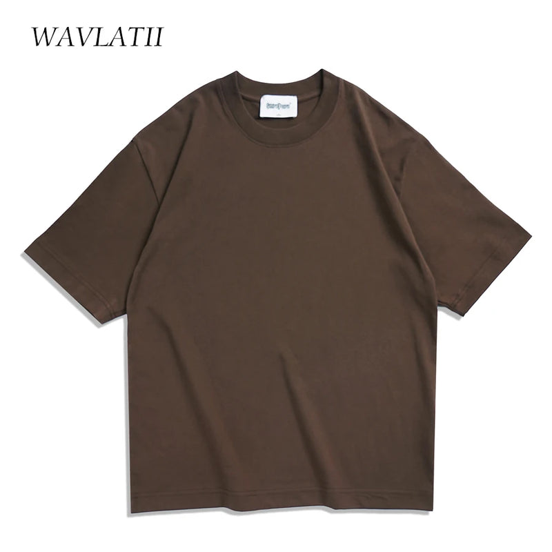 WAVLATII Oversized Summer T shirts for Women Men Brown Casual Female Korean Streetwear Tees Unisex Basic Solid Young Cool Tops