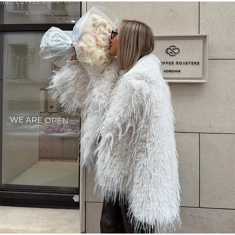 Luxury Winter Loose Women's Thick Fluffy Faux Fur Coats Fashion Solid Cropped Oversized Warm Jacket 2024 New Lady Chic Outerwear