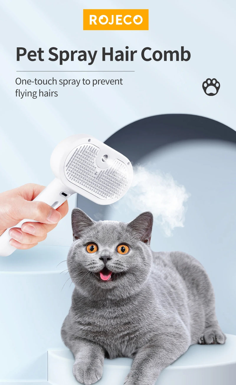 ROJECO Electric Steam Brush For Cat Removes Hair Rechargeable Cats Cleaning Brush With Vaporizer Mist Pet Grooming Massage Comb