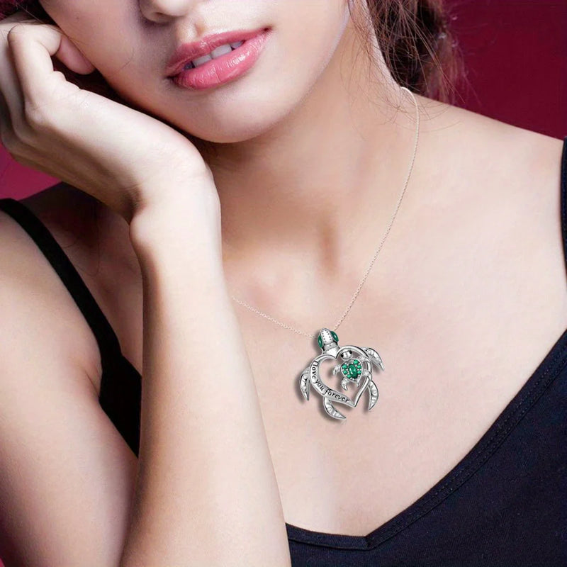 Fashionable Exquisite Sea Turtle Love Pendant Necklace Hollow Out Design Women's Necklace Mother's Day Perfect Gift for Mom Kids