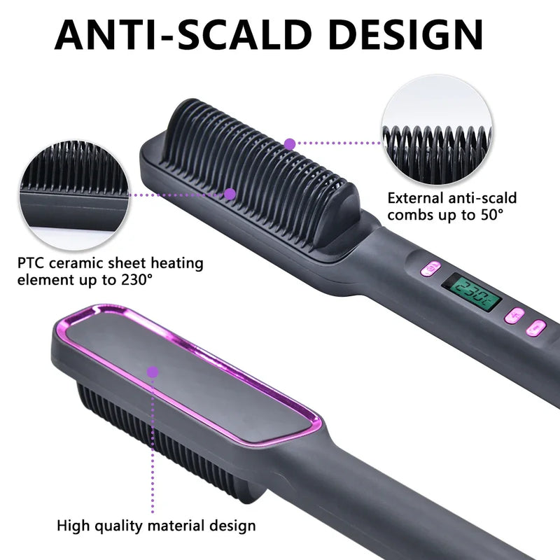 Electric Multifunctional Straight Hair Straightener Comb Hot Comb Negative Ion Anti-Scalding Styling Tool Straightening Brush