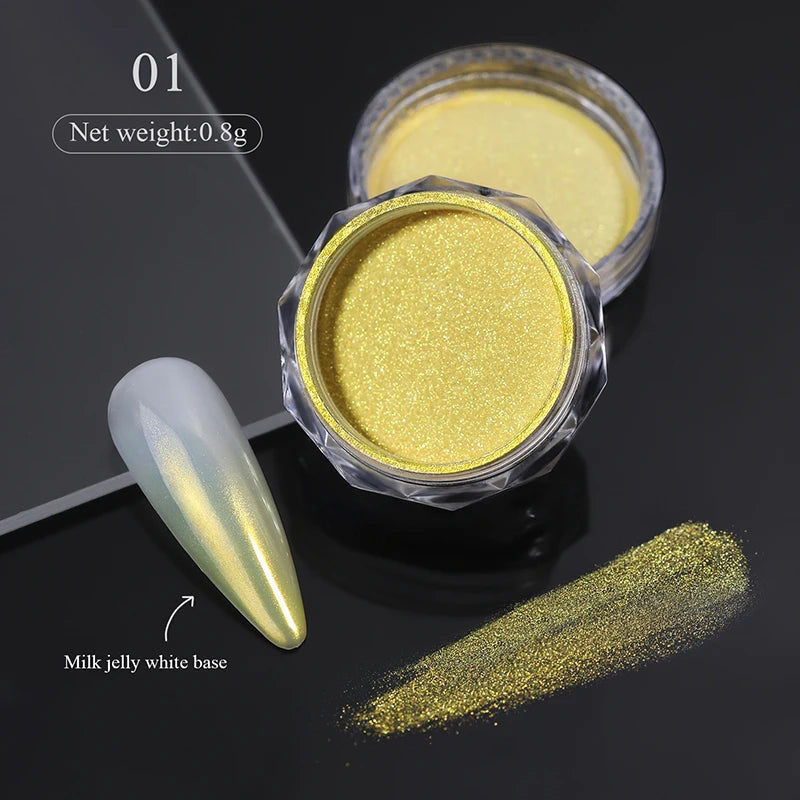 Aurora Pearl White Nails Glitter Dust Chrome Moonlight White Rubbing on Powder Shell Mirror Pigment Nail Art Supplies Decoration