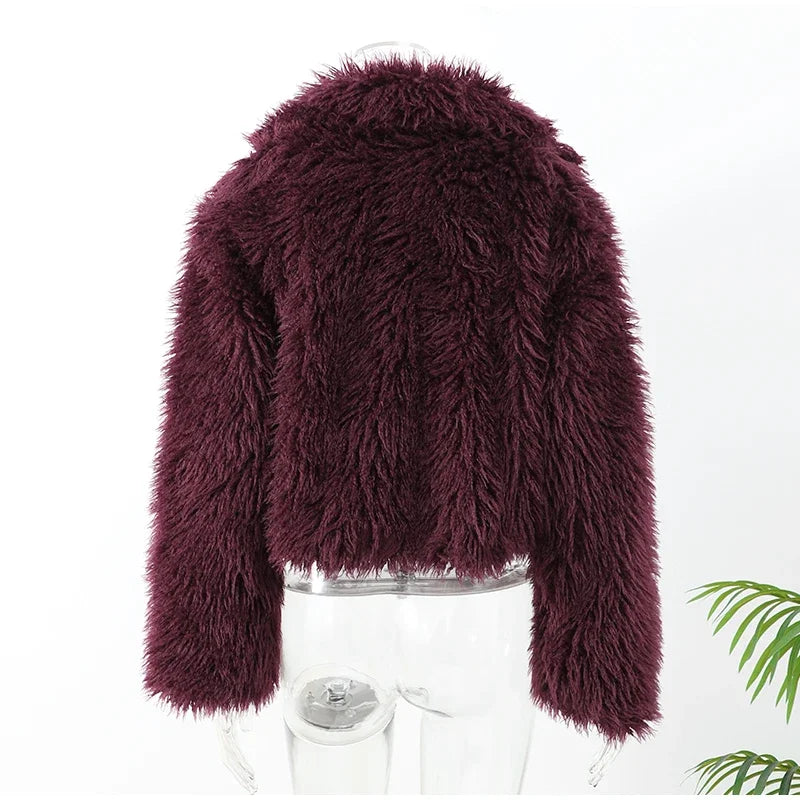 Fashion Faux Fur Jacket Coat Women Warm Fluffy Loose Long Sleeve Lapel Cardigan 2024 Female Winter Solid High Street Outwear