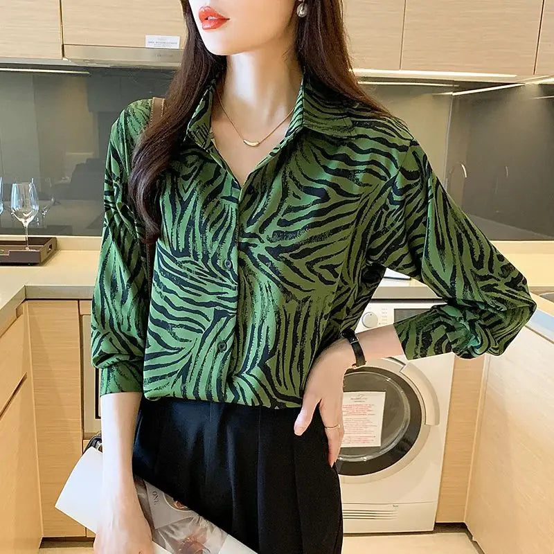 New elegant printing blouses casual daily Ladies' Shirts Fashion Women's Button-Down Tops blusa mujer